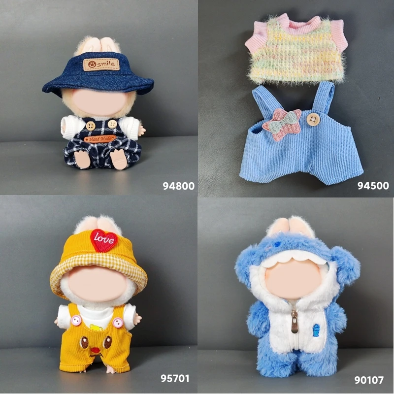 

17cm Mini Plush Doll'S Clothes Outfit Accessories for Korea Kpop Exo Labubu Idol Hat T-shirt Pants Set Clothing Gift