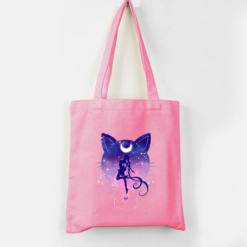 

Розовая большая сумка «Сейлор Мун», модные холщовые школьные сумки на плечо в стиле аниме, легкая складная сумка для покупок, сумка для девочек 34x40