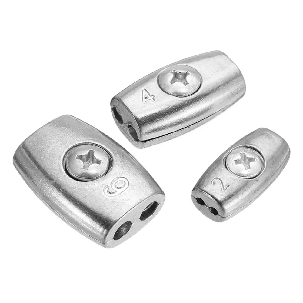 1Pc argent 2/3/4/6/8mm manchon de câble métallique pince de fixation pince de câble pince à Double trou matériel embouts de fil câble en acier