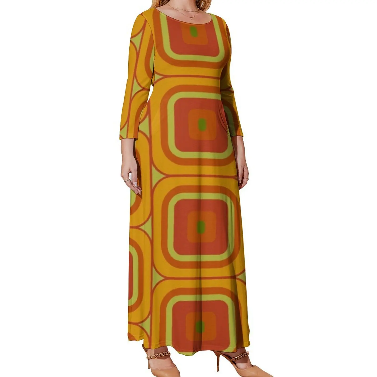 

70s Geometric Design Long Sleeved Dress Aesthetic clothing summer dresses for women 2024