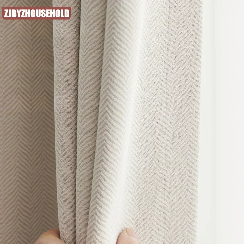 Herringbone Chenille Beige Thickened Curtains for Living Dining Room Bedroom High Blackout Fabric New Luxury Texture Customize