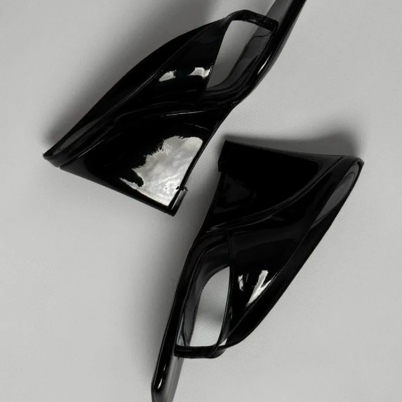Black Square-toe Wedge Flip-flops 2026 New Niche Lightweight High Heels for Women view 3