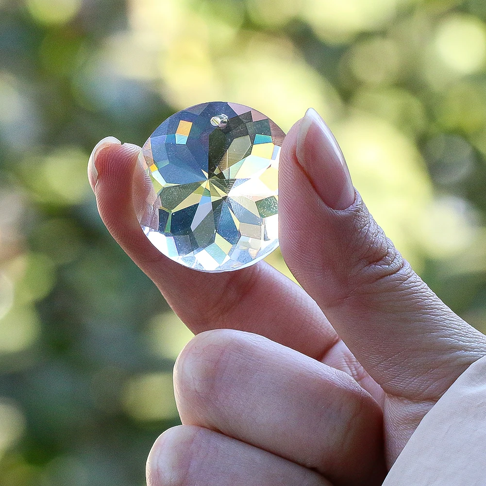 30mm Transparent Colourful AB Colour Disc Prism Crystal Pendant Datura Glass Art Sunlight Collector Garden Courtyard Decoration