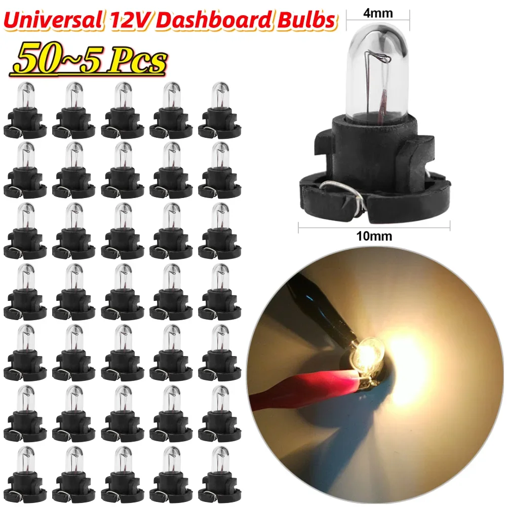 50-5pcs Vehicle Instrument Lamps Universal 12V 1.2W T4 Car Interior Lights Bulb Yellow Light Auto Accessories Replacement Bulbs