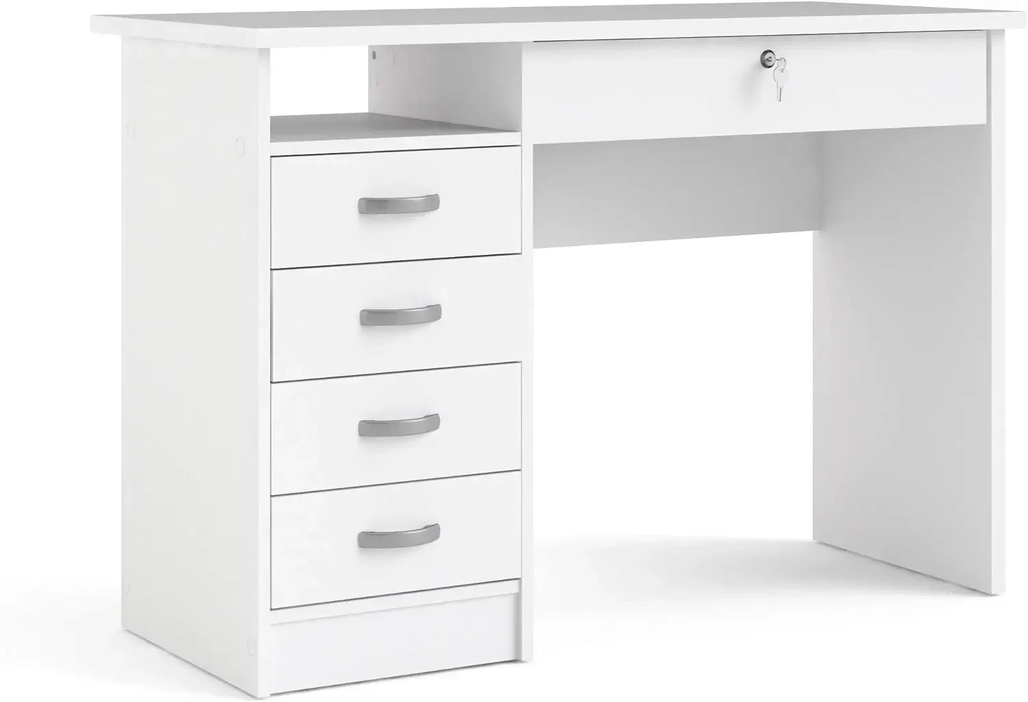 Modern simple office desk with 5 drawers, white color