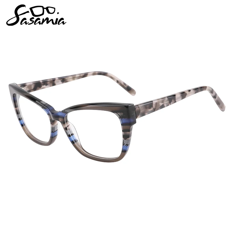 SASAMIA Female Eyeglasses Flat Cat Eye Pattern Tortoise Frames Computer Glasses Women Thin Temple Glasses Eyewear WD3139