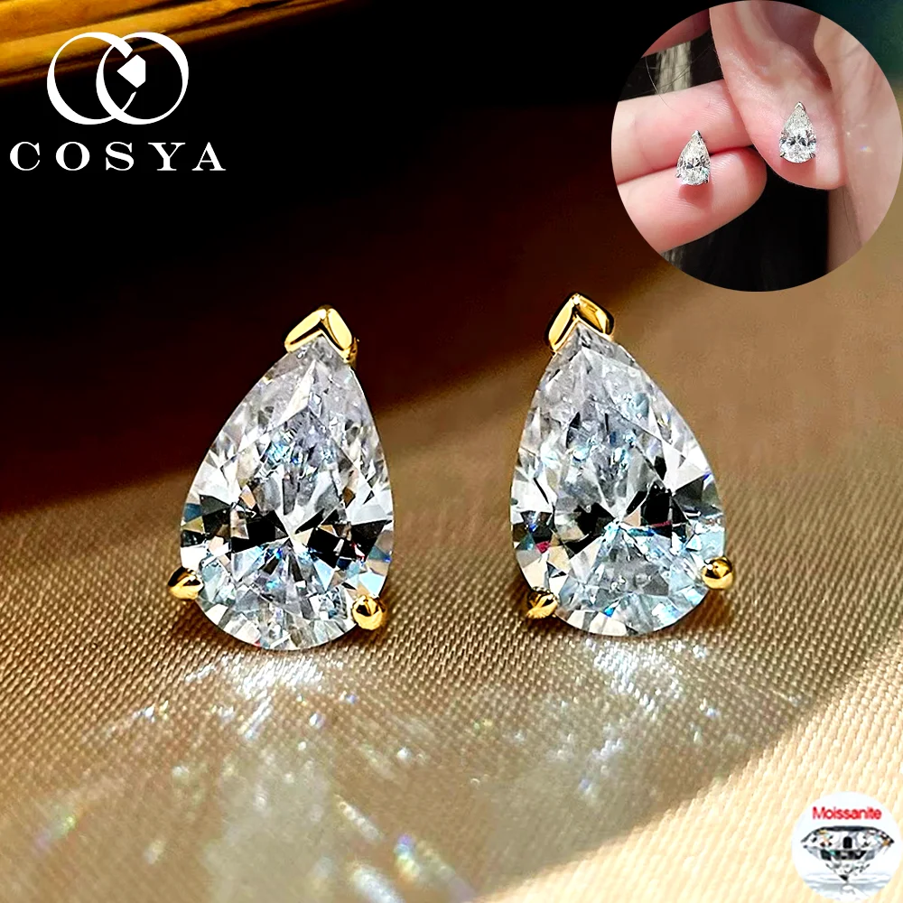 

COSYA 1/2/4CT Pear Cut Moissanite Earrings 100% S925 Silver D Color Waterdrop Diamond Ear Stud For Women Fine Jewelry Gift