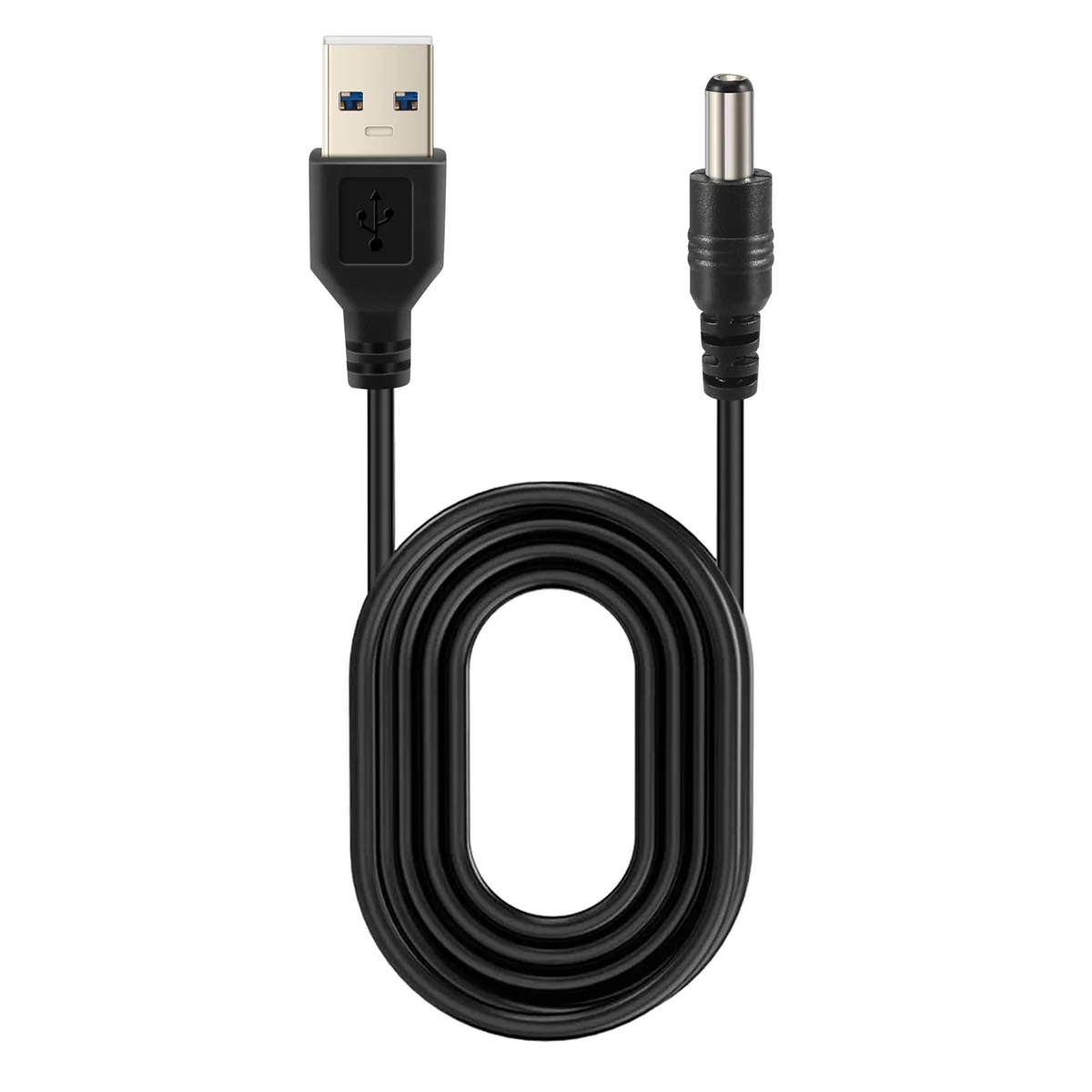 Cable USB Cable de alimentación con conector de barril de 5 V CC de 5,5 mm / 2,1 mm (negro, 75 cm)