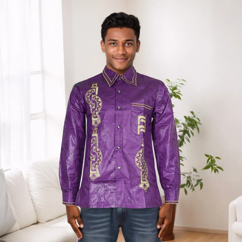 H & D – vêtements africains pour hommes, chemise traditionnelle Ankara Dashiki pour hommes, chemise brodée, imprimé à la mode, vert Bazin, fête 2024 2025