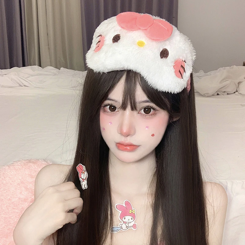 Hello Kittys Plush Eye Mask Kawaii Sanrio My Melody Cinnamoroll Student Girl Cute Blackout Sleeping Eyeshade Toy Christmas Gifts