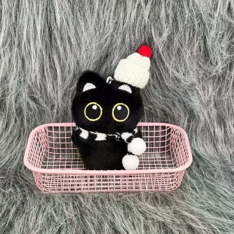 Cartoon Christmas Plush Black Cat Keychain Backpack Hanging Decoration Kawaii Soft Stuffed Doll Toy Bag Pendant Couples Gift