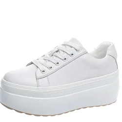 Women's Sneakers 8CM Thick Bottom Ladies Flats Casual Platform Flat Shoes Lace Up Leather Creppers Girls Lolita Shoes Mary Janes