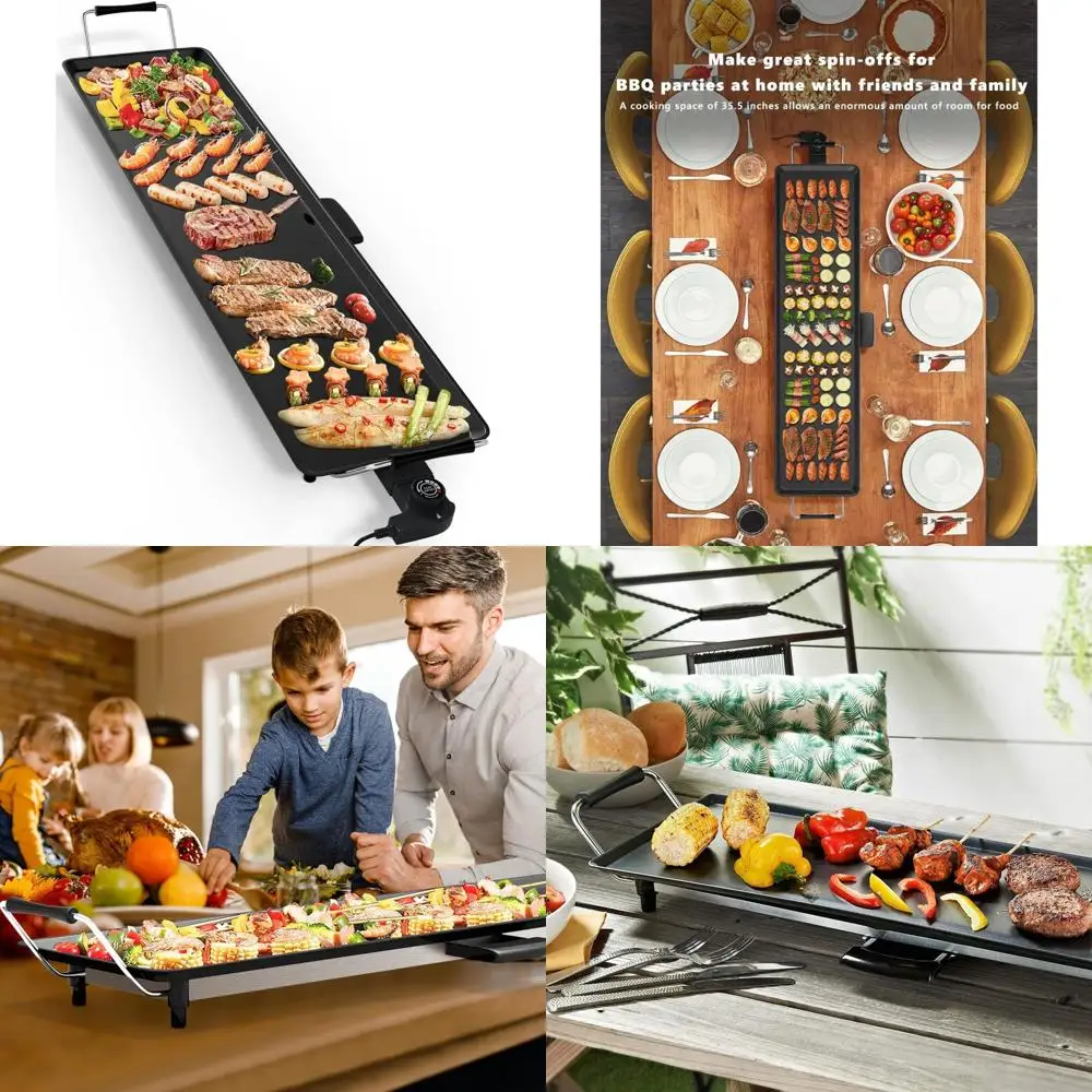 

Большая электрическая сковорода теппаньяки 35 — гриль-барбекю с антипригарным покрытием для использования в помещении и на открытом воздухе с 5 регулируемыми настройками нагрева