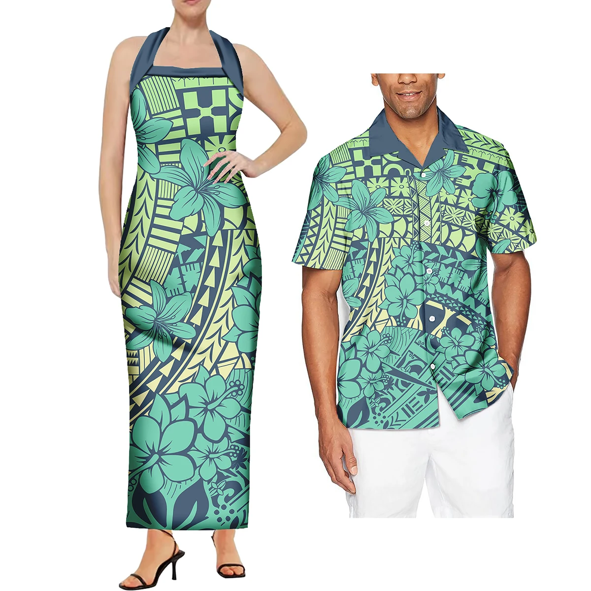 Conjunto de 2 piezas con estampado Hawaiano para hombre, camisa de talla grande con diseño Tribal polinesiano, ropa de pareja para fiesta nocturna