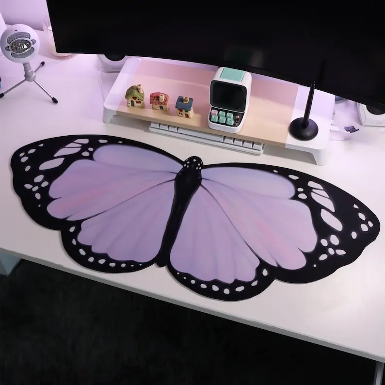 Purple Lilac Butterfly Deskmat 90x40cm Keyboard Kawaii Accessories Laptop Desk Mat Mouse Pads Gaming Pc Carpet Desk Protector