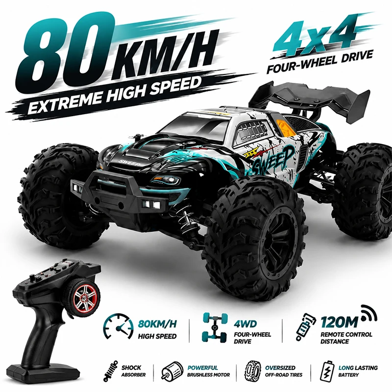 

New 1:16 70KM/H Or 50KM/H 4WD RC Car With LED Remote Control Cars High Speed Drift Monster 4x4 Truck for Kids vs 144001 Toys