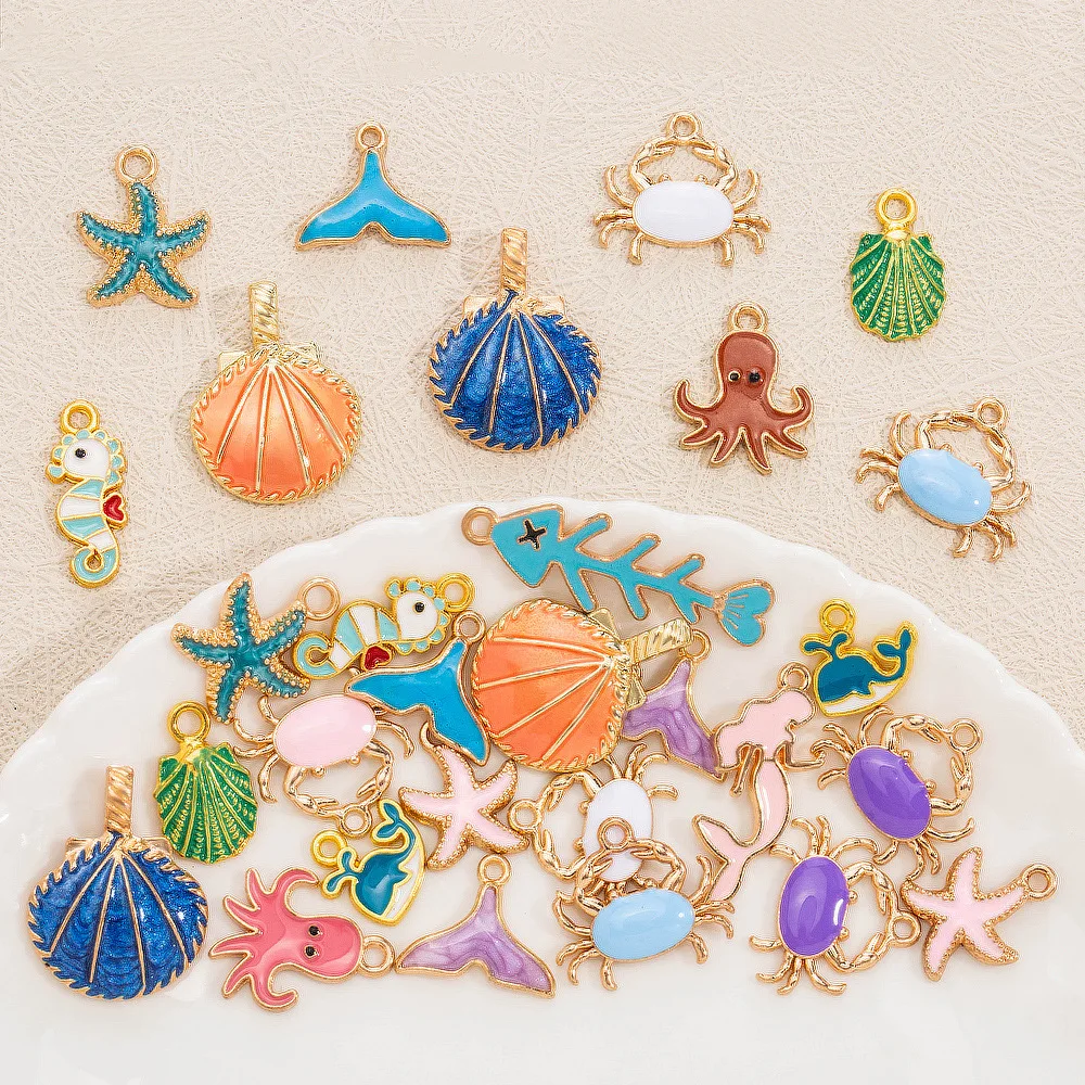 Ciondolo con conchiglia a goccia d'olio, accessorio creativo per braccialetto fai da te, accessorio per gioielli in lega di cartoni animati a sirena