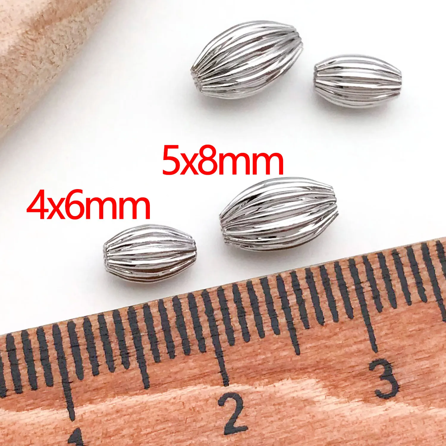 10pcs 18K Real Gold Plated Brass Rice Shape Beads, Striped Cut Flower Beads Loose Beads For DIY Jewelry Making Accessories