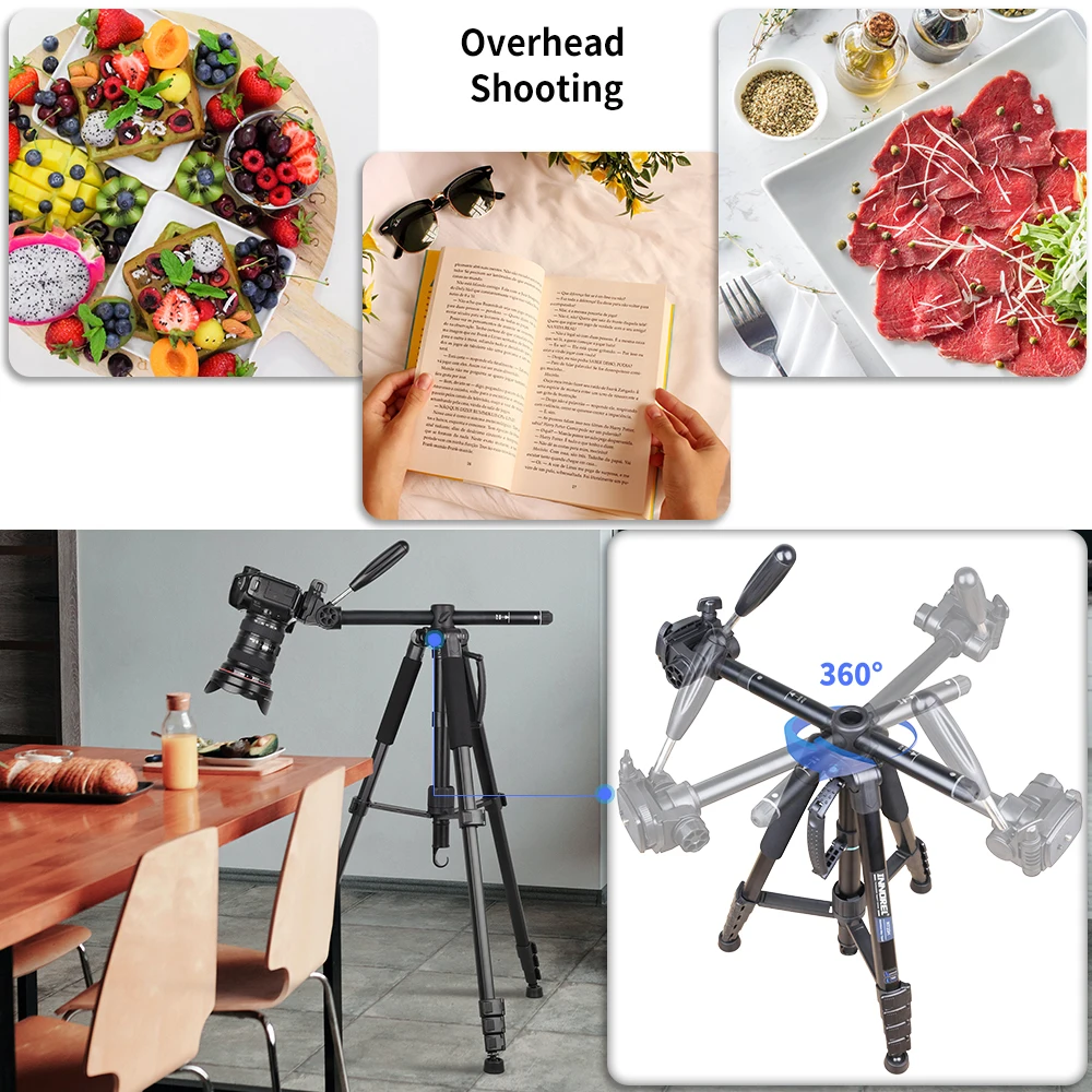 RT20H Horizontal Camera Tripod & Monopod with 360° Head Lightweight Travel Aluminum Professional Tripod Stand for DSlLR Phone