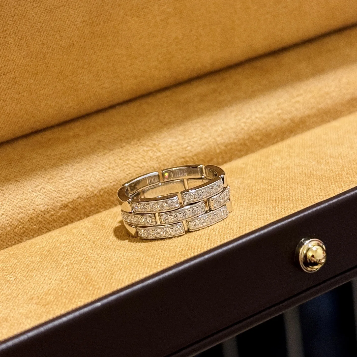 

100% 925 Sterling Silver Pave AAA Zirconia Link Chain Ring For Women Fine Jewelry