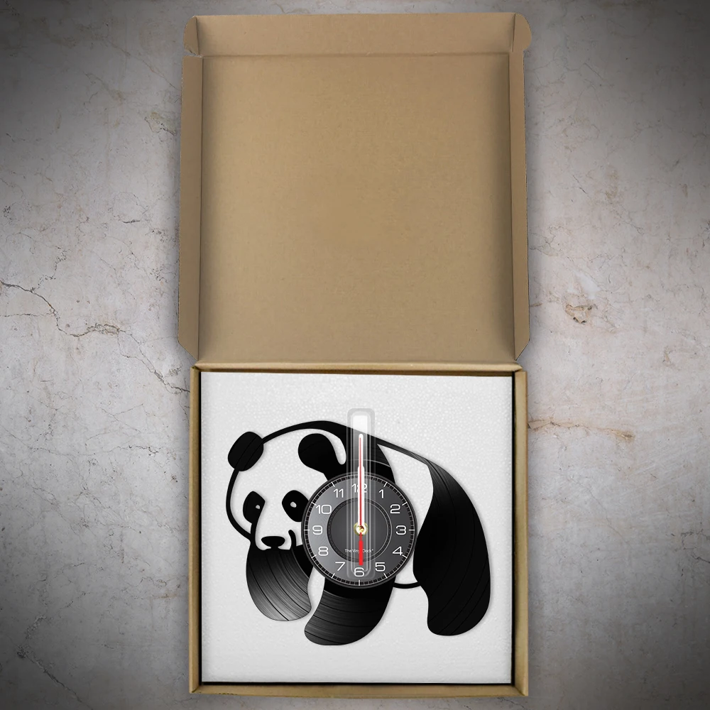 الباندا صورة ظلية الفينيل LP سجل ساعة حائط الصين علامة فروي الحيوان ألبوم الفينيل سجل ساعة الحائط ديكور غرفة نوم الباندا عاشق هدية #6