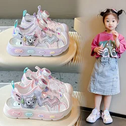 Girls Sandals 2024 Brand New Summer Kids Beach Shoes Toe-capped Anti-kick Cartoon Sanrio Kuromi Rotating Buttons Princess Soft