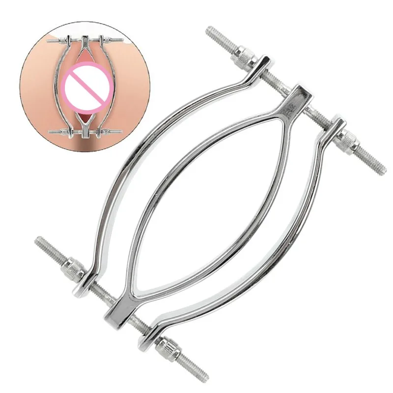 Metal Labia Clip dispositivo di espansione Speculum vaginale stimolatore clitorideo BDSM Bondage coscia Labia Spreader Strap giocattoli del sesso femminile