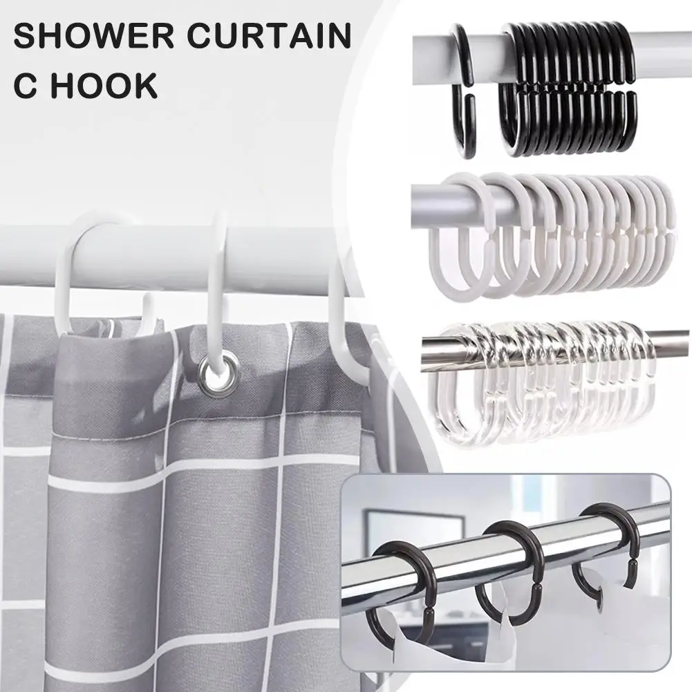 12PCS Plastic C Type Shower Curtain Hook Hanger Bath Drape Loop Clip Glide Convenient Replacement Bathroom Accessories