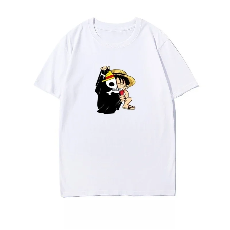 ONE PIECE Luffy T-shirt Men's and Women's Animation Periphery Pure Cotton Couple Summer Wear King of Voyages Luffy Short Sleeve