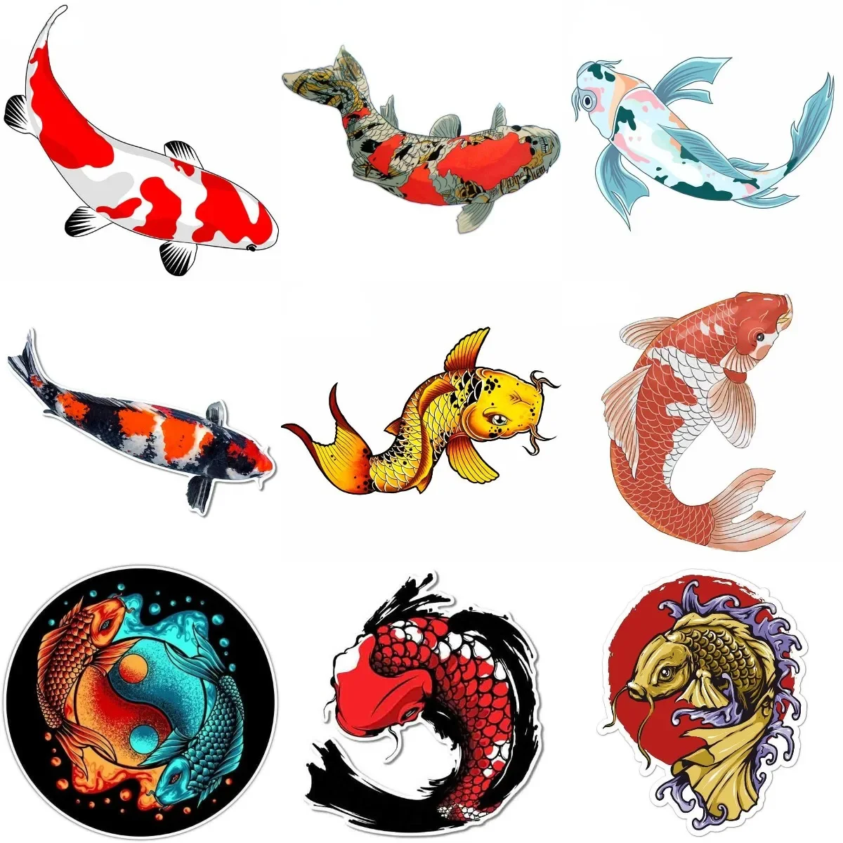 

Red and White Koi Carp Fish Creative PVC Sticker for Decorate Car Laptop Truck Van Bicycle Wall Off-road Room Decal Accessories