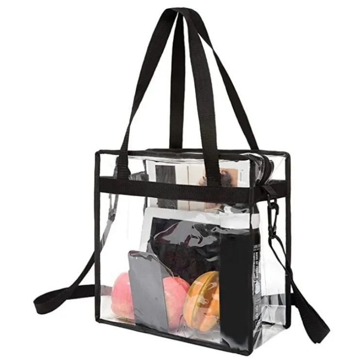 

Clear PVC Shoulder Bag with Top Zipper Transparent Tote for Work, School & Travel Waterproof & Durable