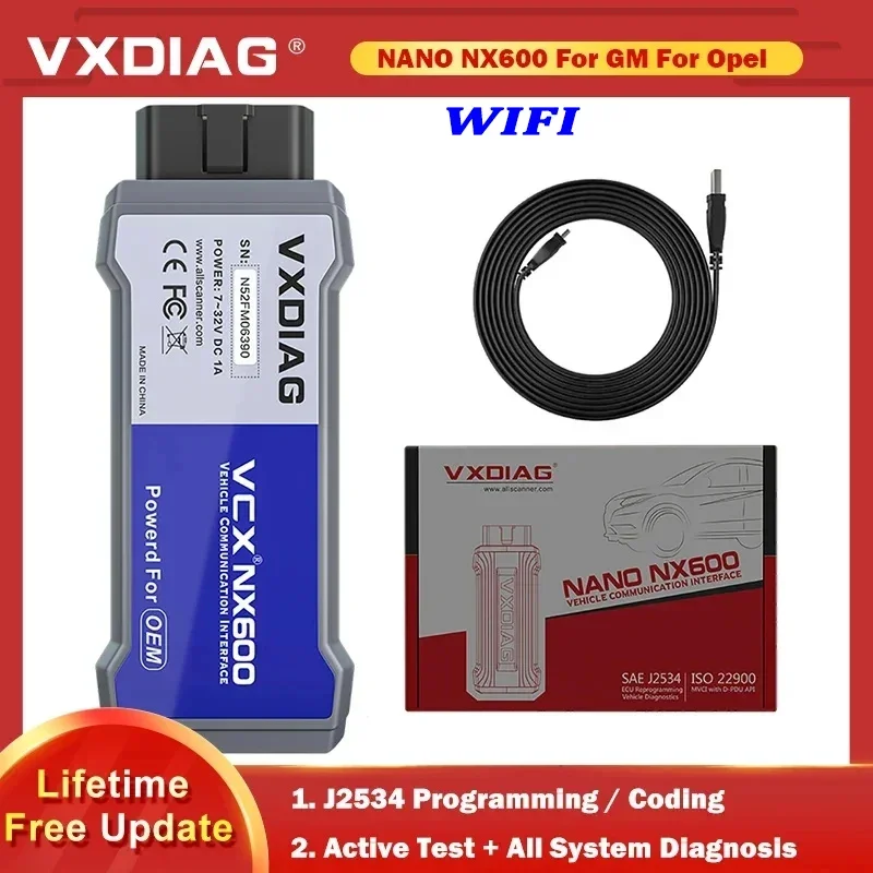 VXDIAG VCX NANO NX600 For GM WIFI J2534 Programming ECU Coding Active Test OBD2 Diagnostics For opel All System With 30+ Service