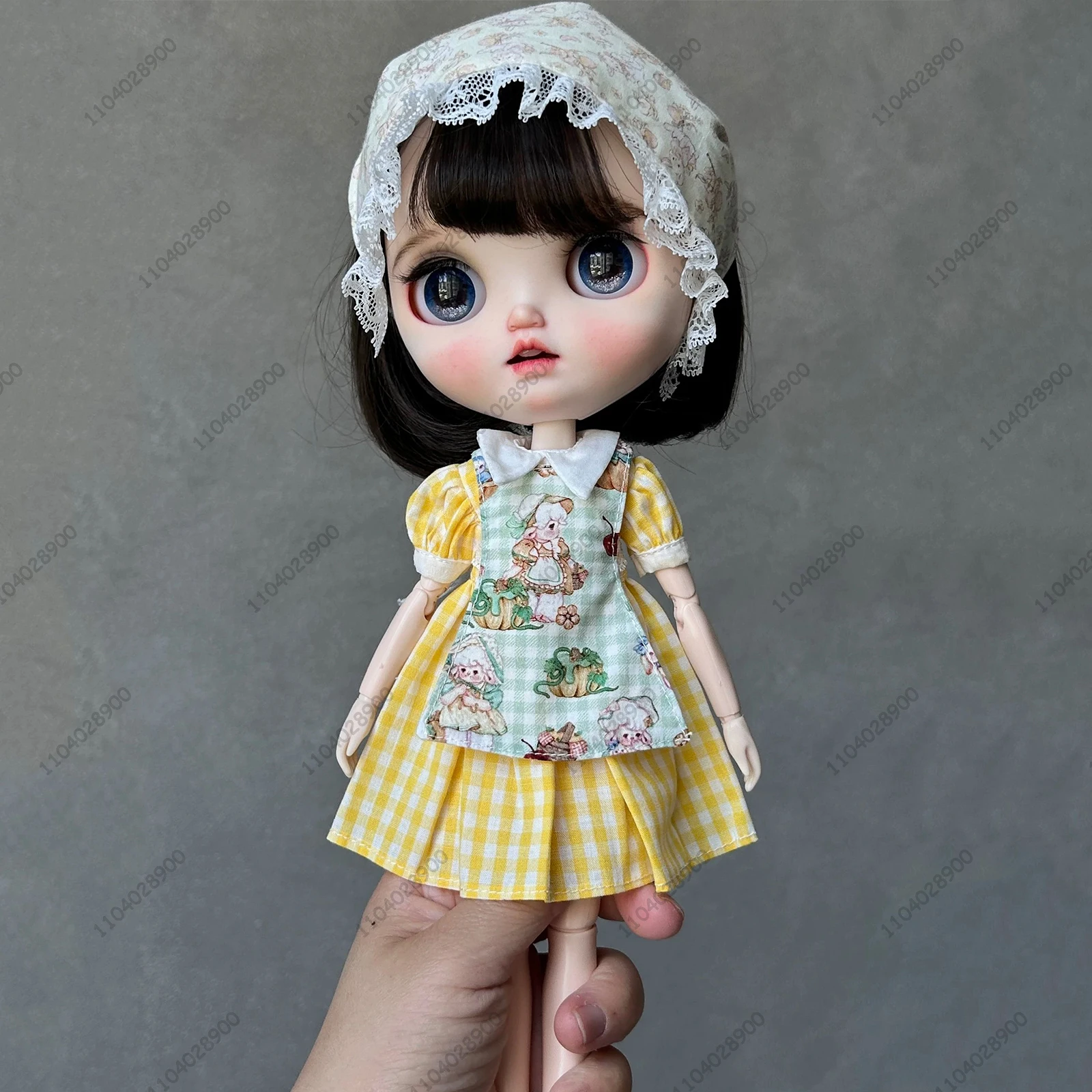 

For Blythe Doll 30CM 1/6 Doll Clothes OB24 Azone Yellow Patterned Dress Floral Apron Peter Pan Collar Cottagecore Dress Headband