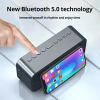Multifunctional LED Alarm Clock with Bluetooth Speaker Mirror Display FM Radio Temperature Portable for Bedroom & Office Decor