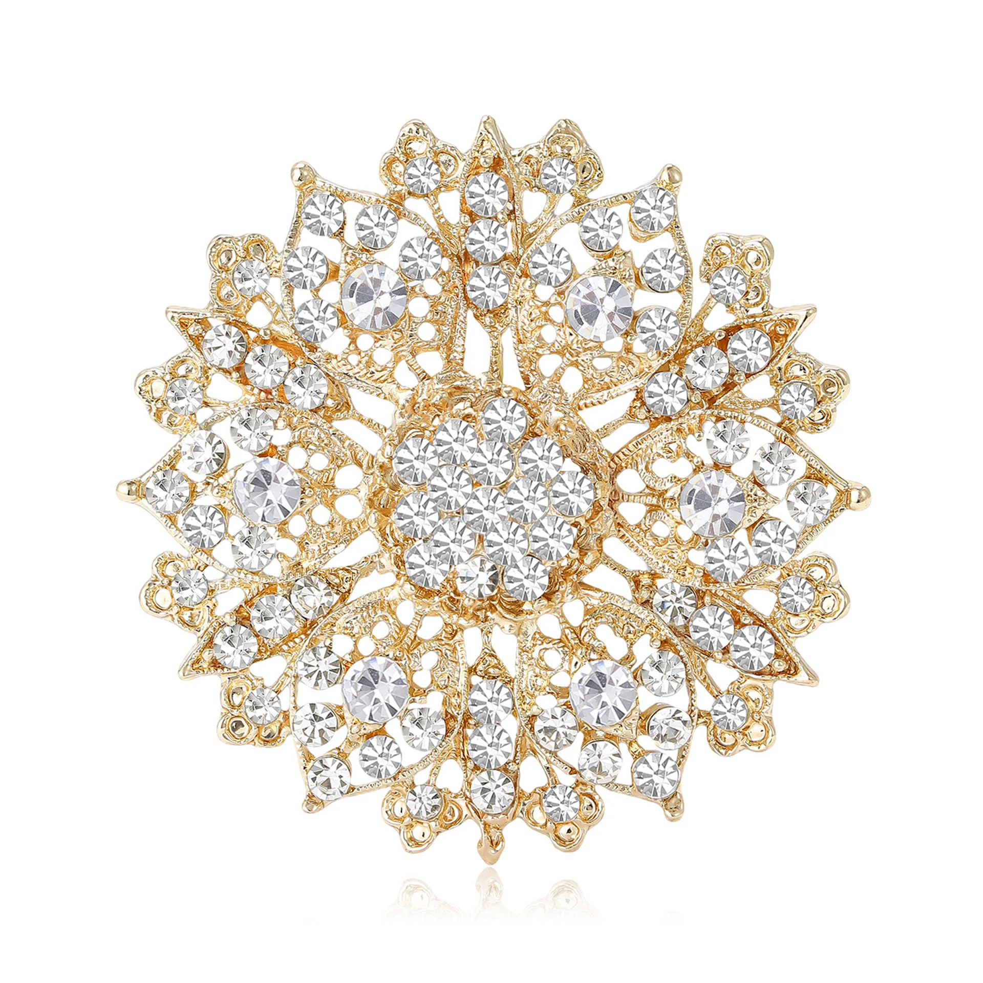 

Women's Hollowed-Out Crystal Flower Brooch, Multi-Color Romantic Wedding Banquet Jewelry Accessories, Beautiful Lapel Pin