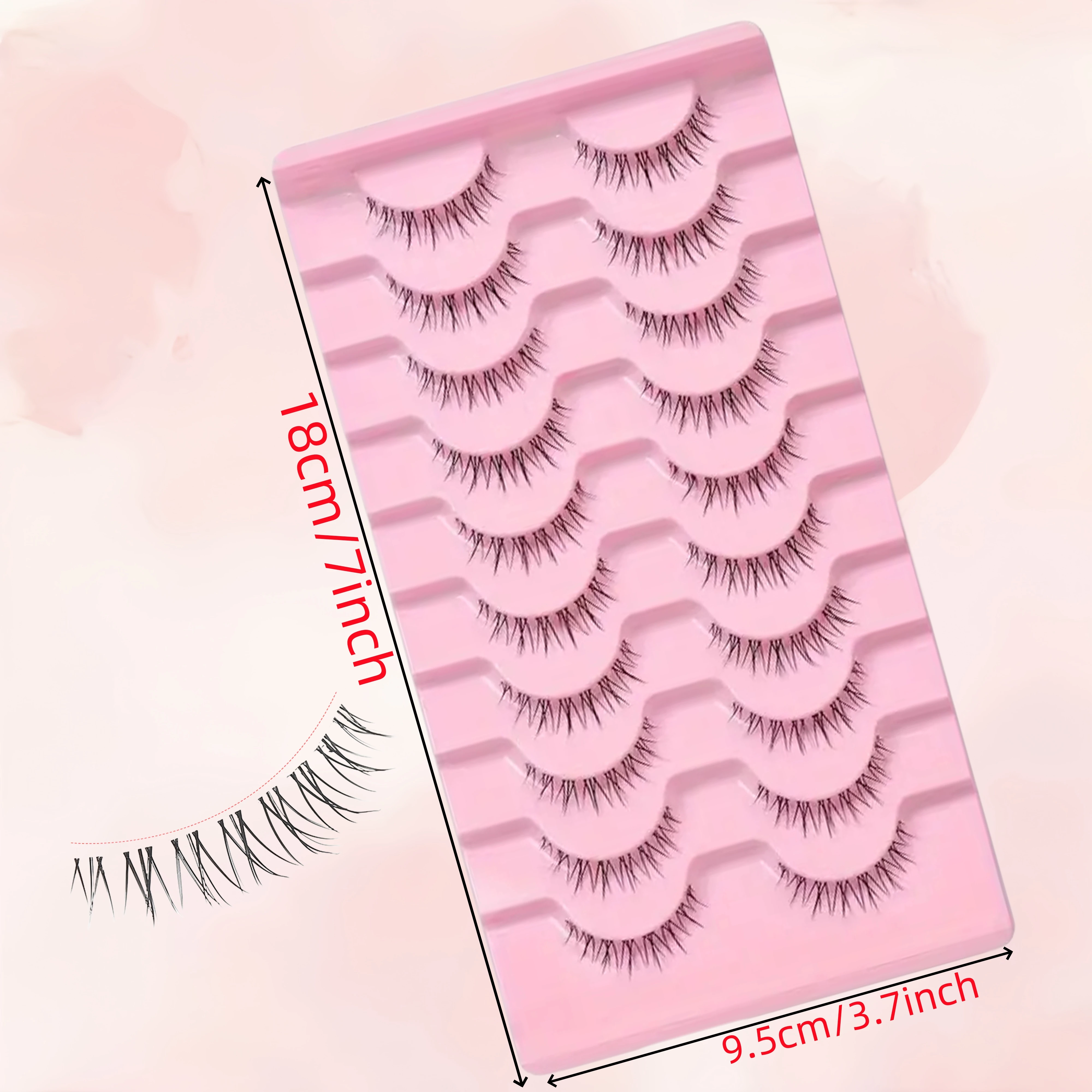 10 أزواج من الرموش الصناعية عباد الشمس - شرائط كاملة بشريط شفاف، مظهر طبيعي، قابلة لإعادة الاستخدام، 10-12 مم