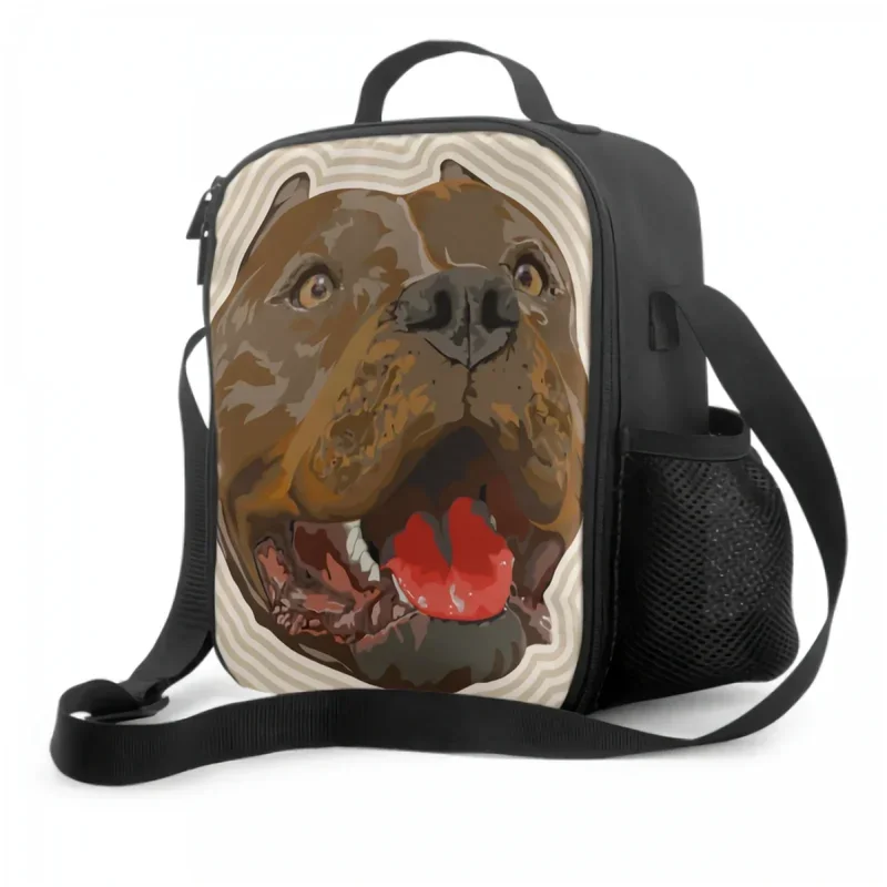 Pit Bull Portrait Insulated Thermal Lunch Bags for Kids Adults Washable Tote Lunch Container Food Cooler Bag for School Travel