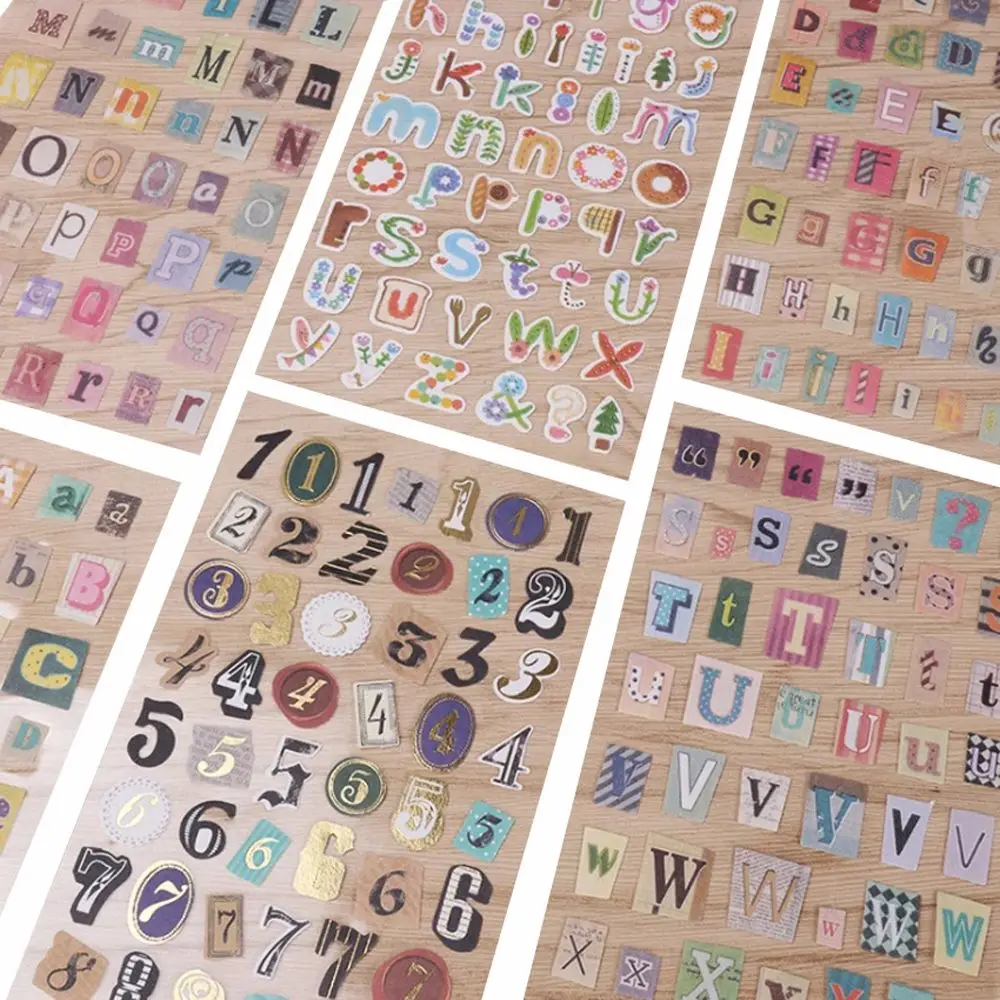 6 Sheet Self Adhesive Retro English Alphabet Number Stickers DIY Handmade Letter Stickers Scrapbooking Diary Decoration for Kids