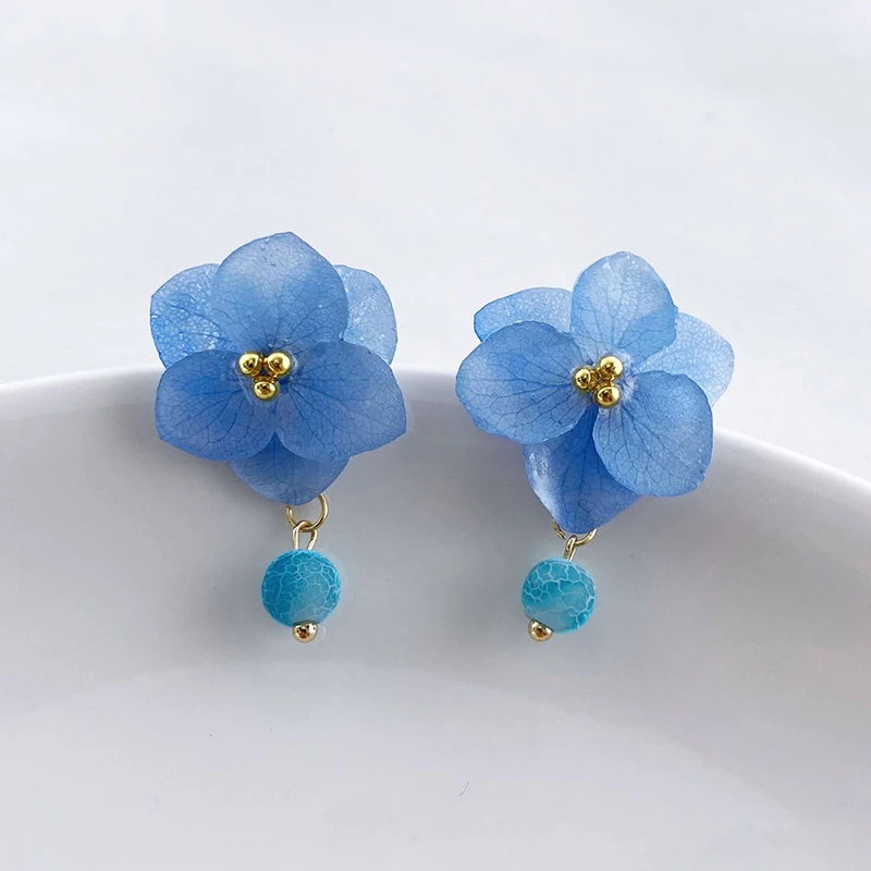 Elegant Hydrangea Earrings Multicolor Hydrangeas Flower Earrings Epoxy Resin Pressed Flower Earrings Wholesale Custom Accessorry