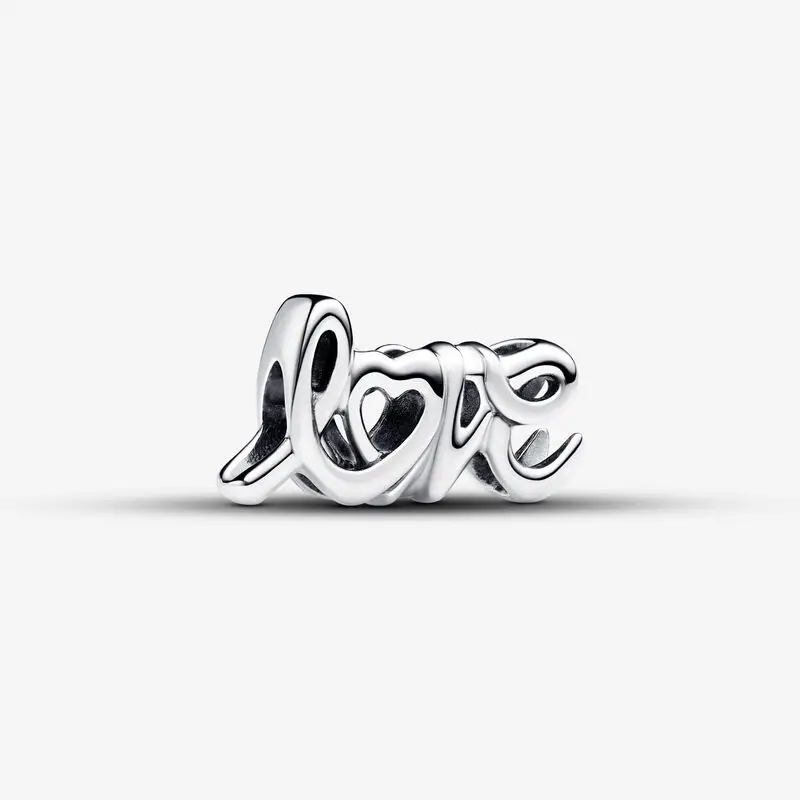 

925 Sterling Silver Handwritten Love Charm beads Fits Original Pandora bracelets Jewelry Making