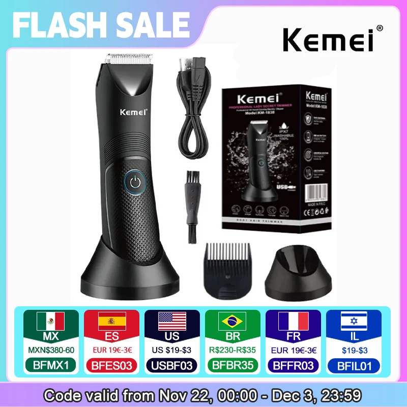 Kemei KM-1838 Groin Area Hair Trimmer Lawn Mower Ceramic Blade Waterproof Wet Dry Clippers Pubic Armpit Body Hair Hygiene Razor