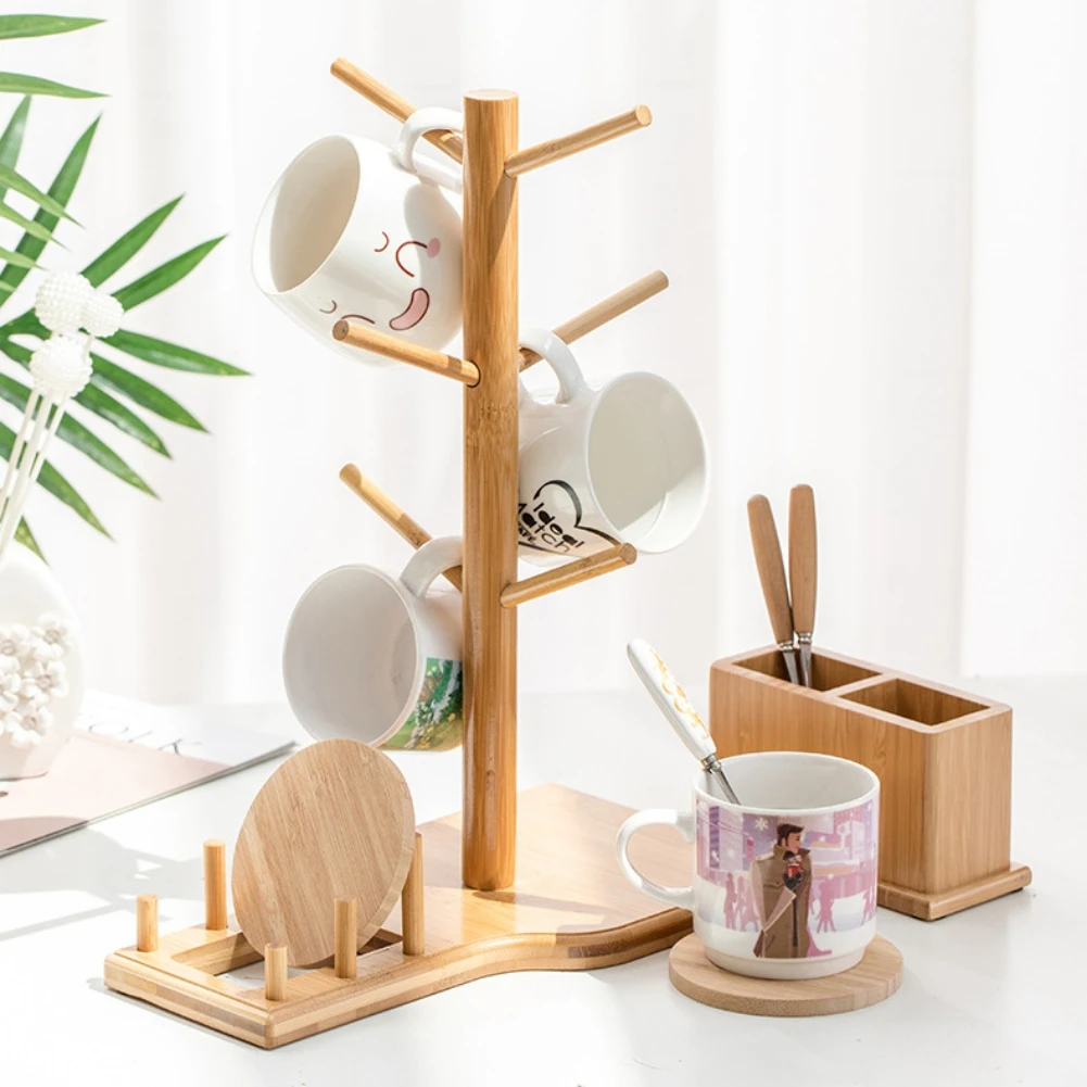 Tree Shape Coffee Tea Cup Holder Stand Home Kitchen Mug Hanging Display Rack Wood Storage Drinkware Shelf Home Storage