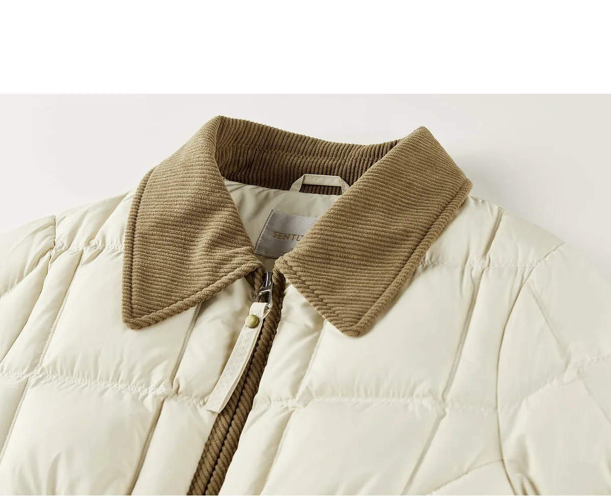 SENTUBILA 90% White Duck Down Jacket Women's 2026 Color Contrast Lapel Zip Pocket Coat Winter Loose Warm Outerwear W64YC7611