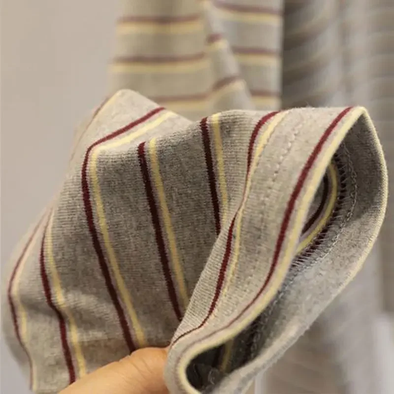 

Embroidery Contrast Color Round Neck Striped Top 2025 Autumn Long Sleeve T-Shirt Women's New Cartoon