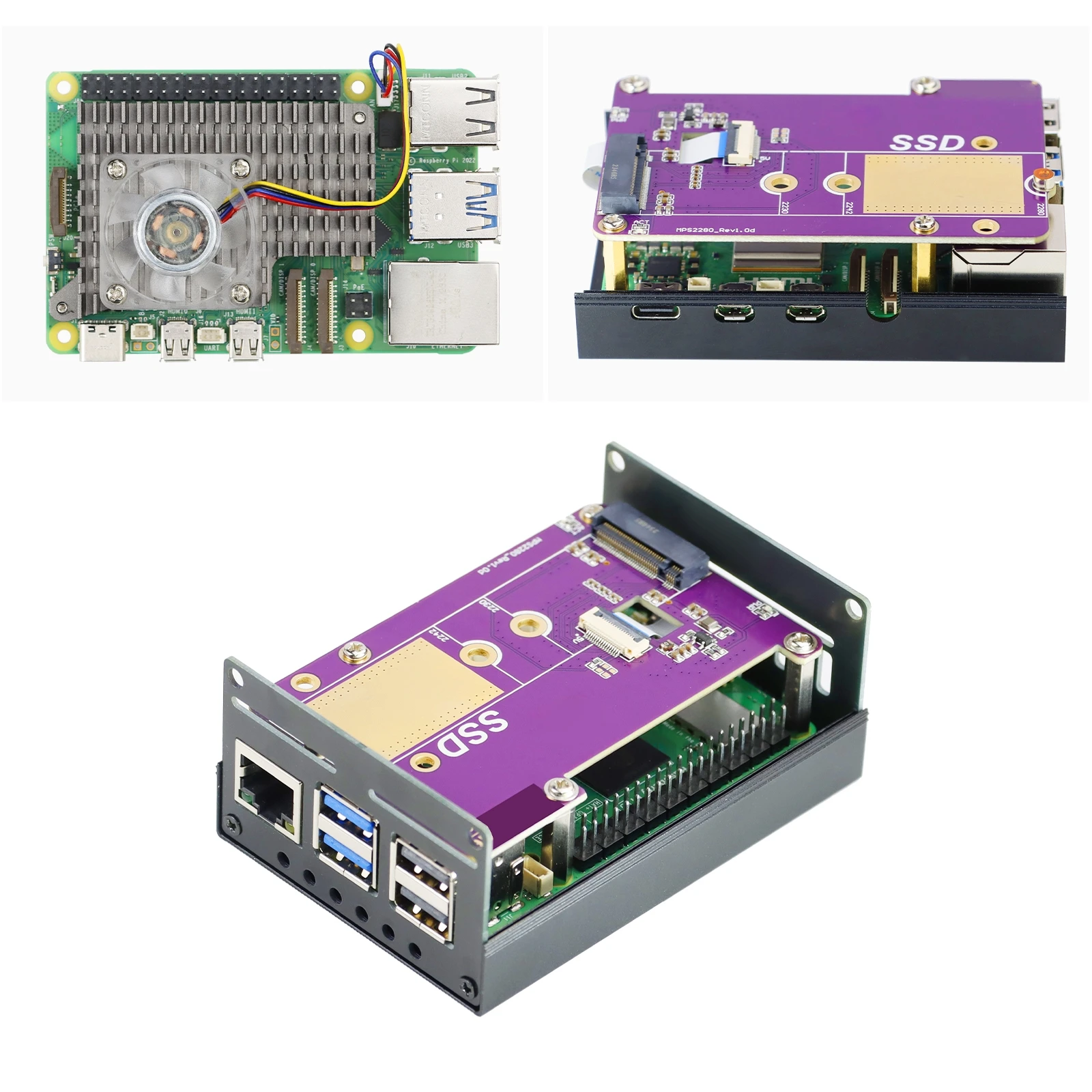 Imagem -02 - Elecrow-pcie para M.2 Kit Nvme Tudo-em-um Pacote com Pcie para Ssd Hat Cabo Fpc Caixa de Alumínio Dissipador de Calor Ssd Ventilador de Refrigeração para Rpi 5