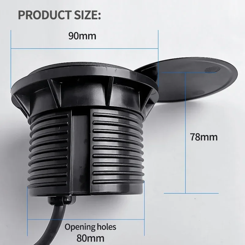 Desktop socket multi-function with 5-pin USB Type-C socket with recessed desktop plug round socket