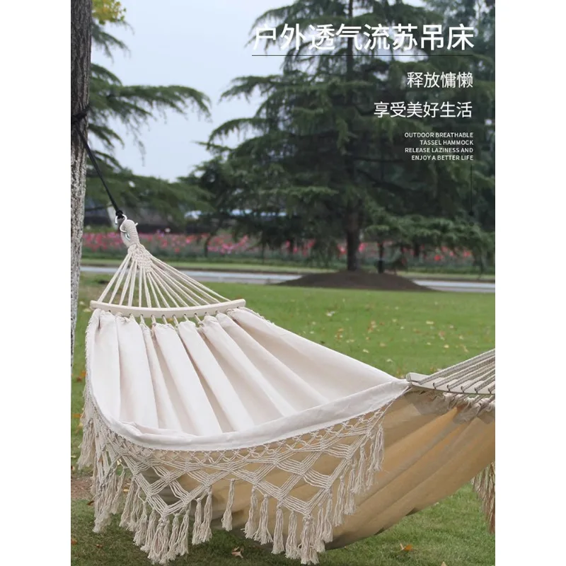 

Outdoor hammock ins tassel camping double gondola home bedroom white shaker adult swing anti rollover