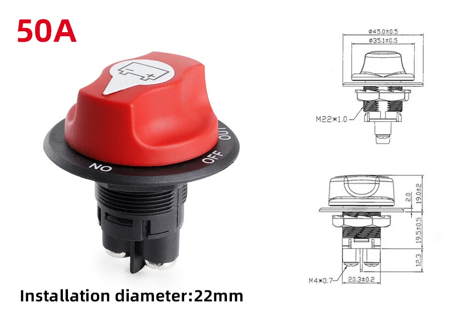 Batterie-Trennschalter für Boote, wasserdichter Hauptrennschalter, Stromabschaltung/Abschaltung, Kill 50 A, 100 A, 200 A, 300 A – Detail 8