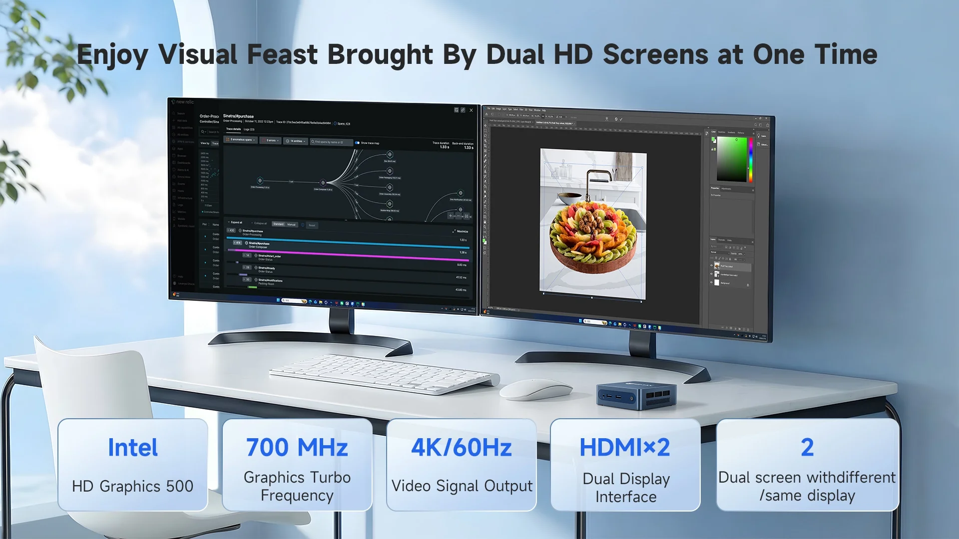Bmax B1 Plus Windows 11 PC Intel J3355 6GB RAM 128GB ROM HDMI USB WLAN Unterstützt 4K@60Hz Intel HD Graphics 500 Mini-PC – Detail 6