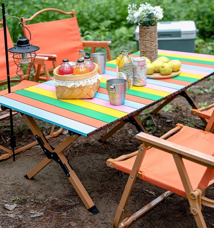 

Outdoor Camping Color Table and Chair Set Portable Aluminum Alloy Camping Table Leisure Garden Outdoor Folding Table